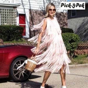 Fringe Dress Jersey Featuring Long Tiered Fringe S